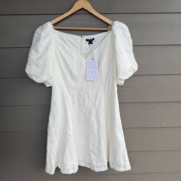 Marciano Guess NWT white linen blend puffed sleeve dress - Picture 1 of 7
